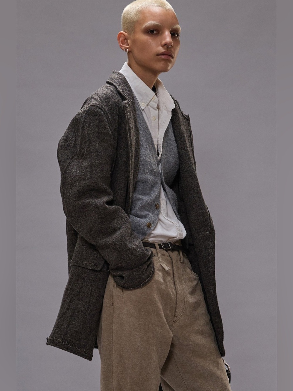 $1698 R13 Frayed Edge Oversized Ragged Blazer XS
